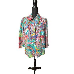 Vintage 80's Choices Woman Colorful Paisley Embellished Button-Down Jacket 1X